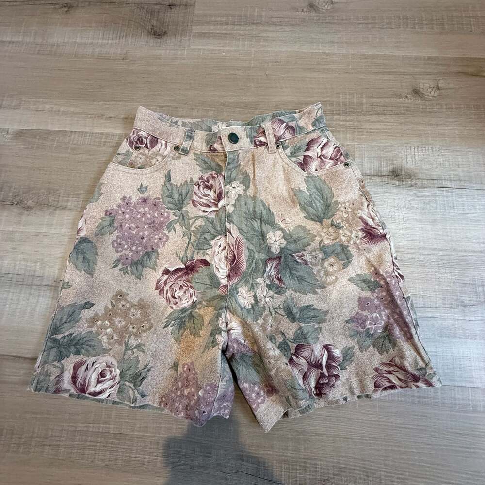 Jones New York Vintage Floral Linen-Blend High-Waisted Shorts